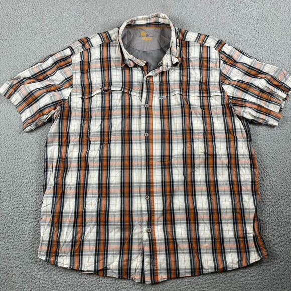 Carhartt Force Relaxed Fit Button Ripstop Shirt Men's 2XL Orange White Plaid - Picture 1 of 11